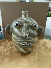 Gary Mitchell -  VTG Folk Art Face Jug 8.0” Catawba Valley NC Cream Swirl Signed