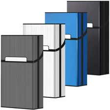 roygra Cigarette Case (4 Pack), Magnetic Switch 100mm 100S, BK+SL+Gray+Blue 