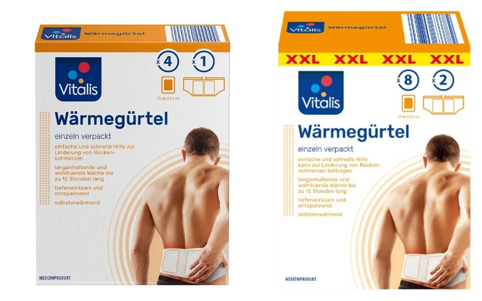 VITALIS Wärmepflaster + Wärmegürtel Set für Rückenschmerzen - 4x oder 8x XXL