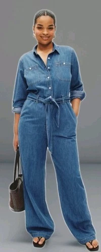  LAUREN RALPH LAUREN Belted  OPAL Wash Denim Jumpsuit  Sz 18 NWT