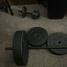 Black Barbell Set w/ Weight Plates for Gym Tr...