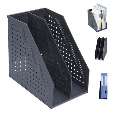 Collapsible Magazine File Holder with 2 Vertical Compartments Foldable Binder Ho
