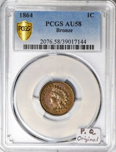 1864 Bronze Indian Head Cent PCGS AU-58 Premium Quality, Original!