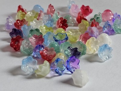 25 Stck. Gemischte Farben Glas Blume Perlen 10,5 × 7,5 mm UK Verkäufer