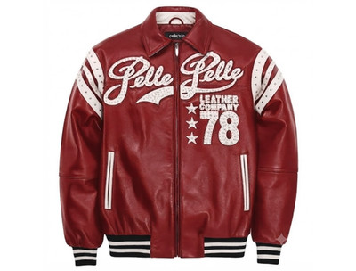 Men's Red Leather Jacket Pelle Pelle Varsity Bomber Streetwear Coat
