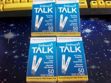 100 EMBRACE TALK GLUCOSE TEST STRIPS, 2 X 50, EXP 2  4-26, GOOD SEALED BOXES