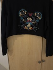 Boohoo Black Sequins Lion cat cub Cropped Jumper  Size L (12-14) Good Condition