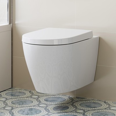Wall Hung Toilet Bowl including Soft Close Seat,Dual Flush,White (Seat Included)