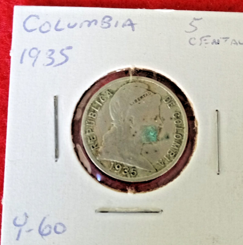 Foreign Coin     COLUMBIA  1935  5 Centavos   Nice Circulated  Condition