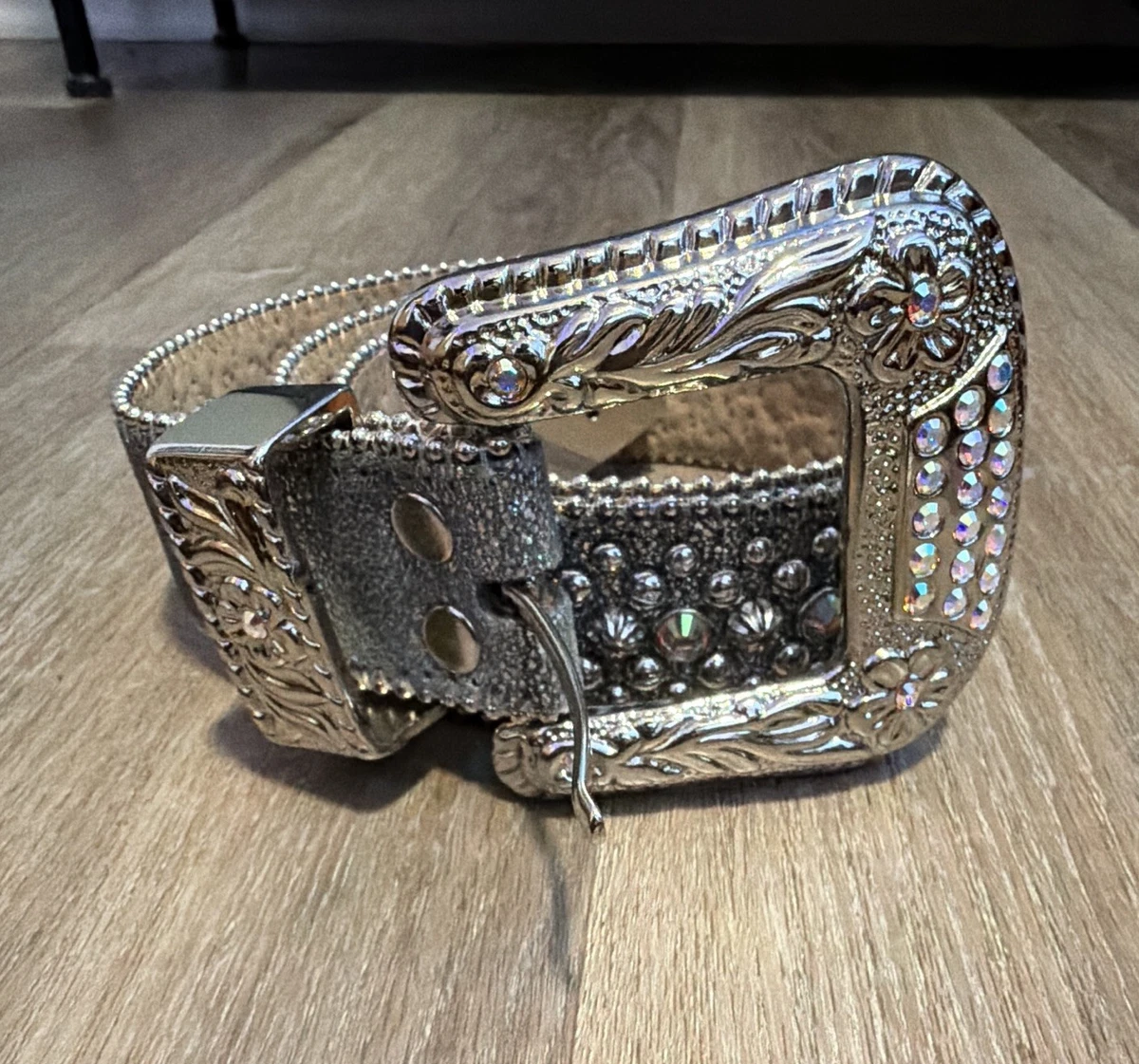 BB Simon Black Leather Western Belt MCM Italy Silver Horseshoe Buckle 40 Inch Coming Soon BB Simon Belts!  main image 3