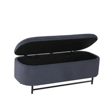  Ellipse Modern Storage Bench with Metal Legs Home Steel Blue Velvet
