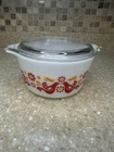 Vintage PYREX 1 Qt Round Casserole 473 & Clear Lid Friendship Red Birds