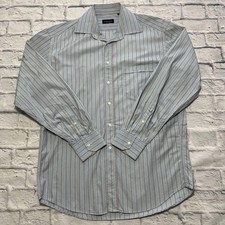Canali Men  s Shirt 41-16 Long Sleeve Button Up Striped Light Blue Italy Cotton