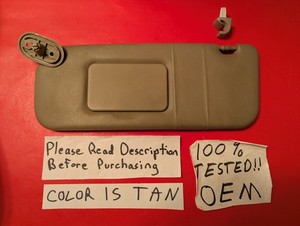✅OEM 2003-2008 Toyota Corolla DRIVER Sun Visor Left LH Roof Clip Tan Vinyl READ!