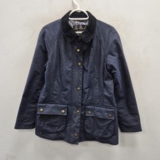 Barbour Rachel Beadnell Wax Waterproof Navy Country Rain Coat Jacket UK 10