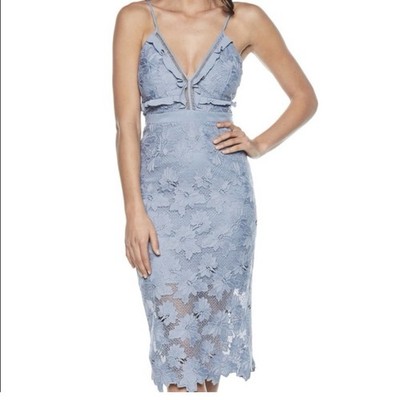 NWT Bardot Vienna Lace Midi Dress Women 6 Small Dusty Blue Floral Cocktail Party
