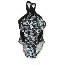 Nike Shattered Glass Black Silver Girls 1 Piece Swimsuit Size 5 20 NWT 71