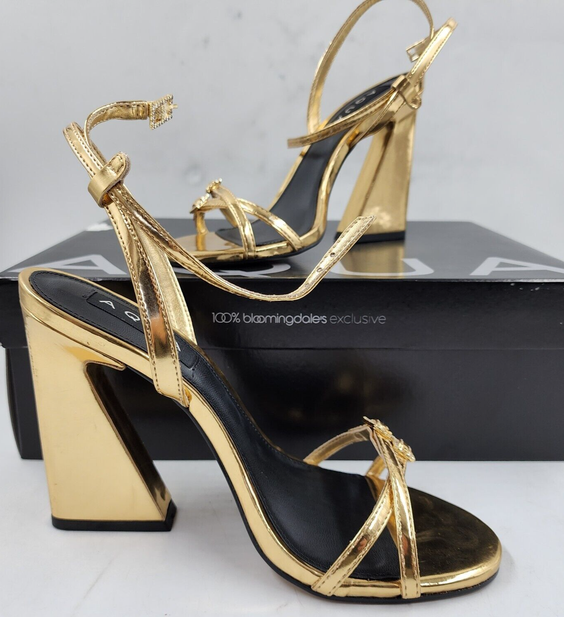 AQUA Strappy High Heel Sandals Women's 6B Gold Open Toe Buckled