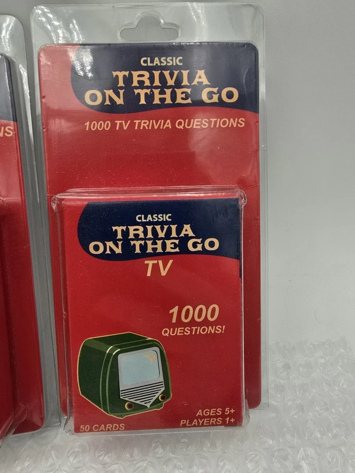Conjunto de 4 pacotes de jogos de cartas Trivia On The Go America Sports Movies TV 2005 Fundex - Imagem 2 de 4