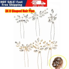 3pcs U Shaped Hair Pins for Women Wedding Hair Pieces Pearl Crystal Pins