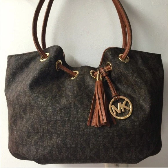 Michael Kors Round Ring Handle MK Purse Brown Tote