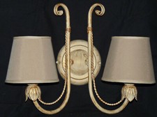 Applique ferro battuto shabby chic avorio e oro con paralumi per interno art.272