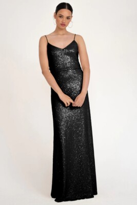 long sequin blouson dress Gray Sequin Blouson Long Sleeve Gown