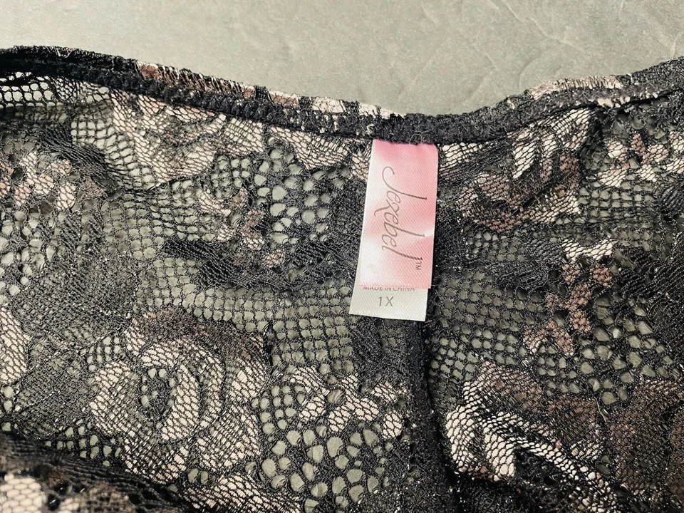 Новый без ЯРЛЫКОВ jezebel черный и розовый кружева цветок печати трусики очень сексуальный размер 1 X - Изображение 4 из 4