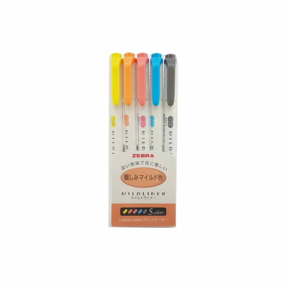 Zebra Mildliner 5 pcs Colour Highlighter Double Sided Marker Pens WKT7-N-5C - Image 1 of 1