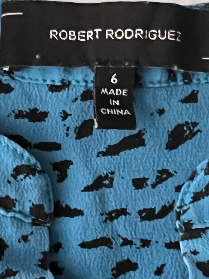 Vestido Robert Rodriguez Mujer Talla 6 Azul Estampado Animal Seda Cintura Elástica V-Nexk Foto 3 de 4