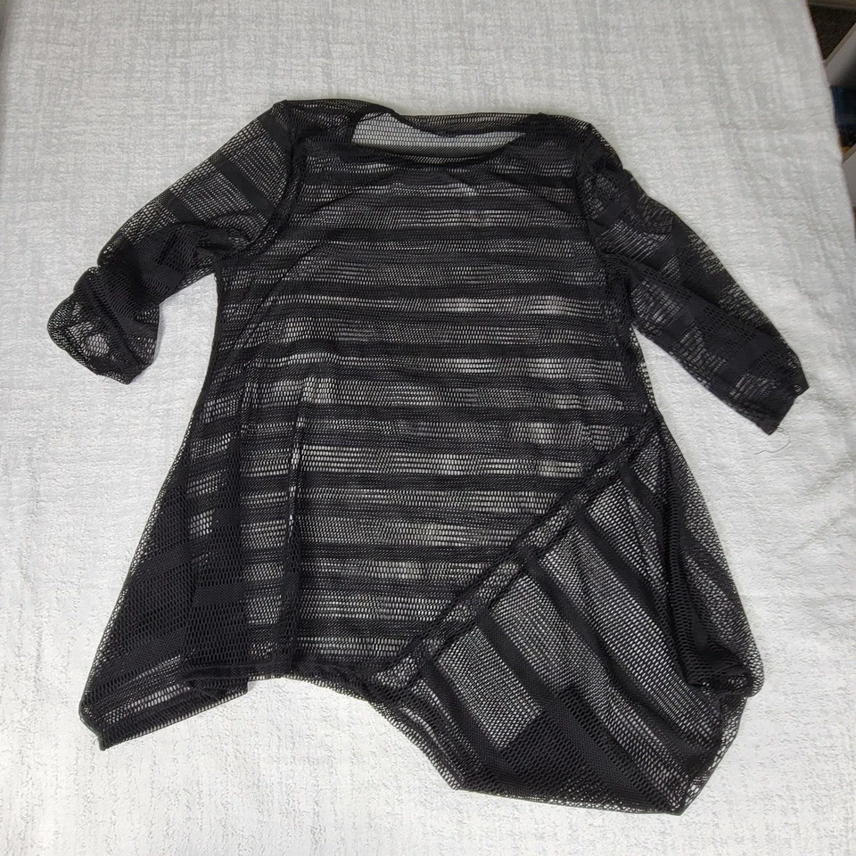 Athena Marie Swimm Cover Up Women's M Black Open Knit Short Sleeve Asymmetric - Image 4 of 4