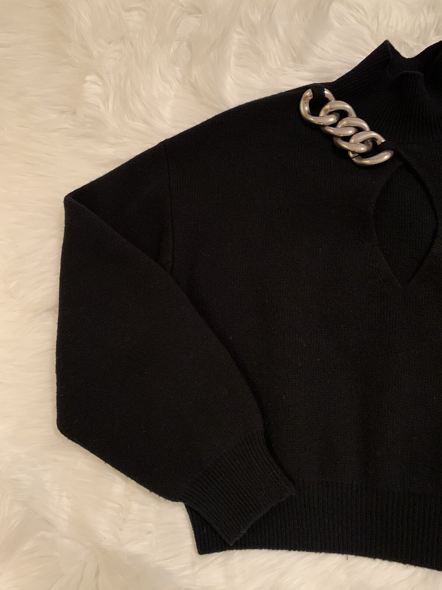 Alexander Wang Chain Link Turtleneck Sweater Keyhole Black Wool