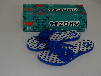 ZAXY Womens Flower Shine Thong Flip Flops Sandals Blue flower  7 M