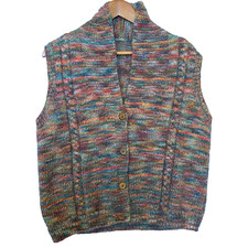 Hand Knit Sweater Vest Cardigan Varigated Medium Cottage Grandmacore Grandpacore