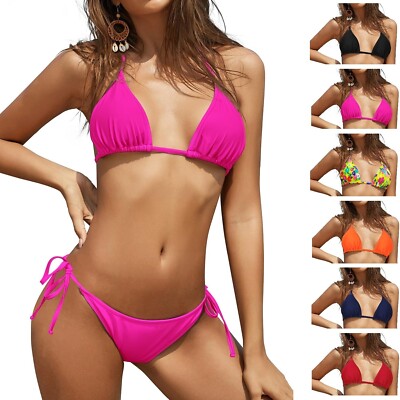 Bikini Set Halter Hollow Out Criss Cross Push Up Top Size 6 XS