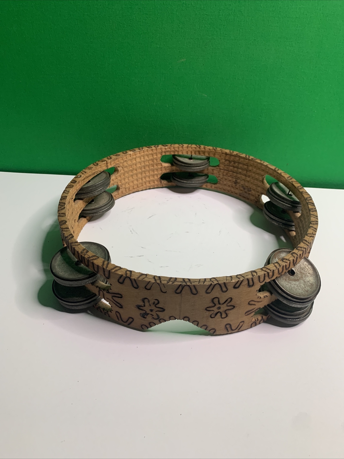 Antique Wooden Tambourin Unique Traditional Hand Drum 10 Double Jungles