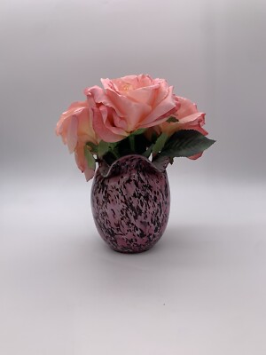 Beautiful Vtg. Rose Pink & Multi Colored Hand Blown Small Art Glass Vase 5 