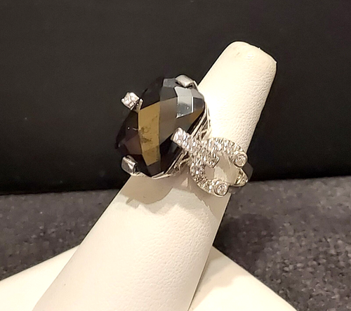 Anello cocktail vintage sterling taglio diamante onice con zirconi a grappolo misura 6 3/4 e 14 gm R527 - Foto 2 di 7