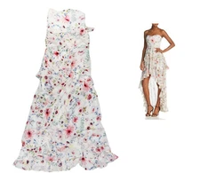 Aqua Floral Ruffled Sleeveless High-Low Hem Women's Dress NWT