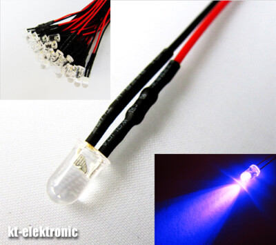 5 Stück 5mm LED UV ultraviolett mit 20cm Kabel für 12V DC mit Widerstand