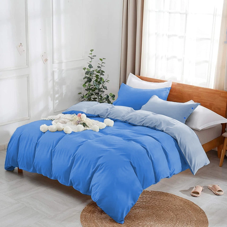 Parure Copripiumino Bicolor 100% Cotone con Federe con Bottone - Immagine 4 di 4