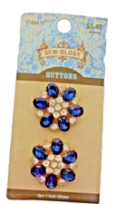 Sew-ology Blue Flower Rhinestone Shank Button 25mm