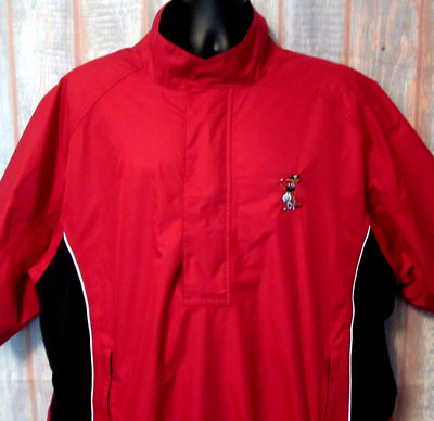 DryJoys by FootJoy Mens Size XL Red Black 1/2 Zip Wind Jacket Front & Back Patch