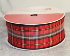 Wired Ribbon Christmas Red Tartan Plaid Black Edge Holiday 2.5" Wreath Bow 100ft