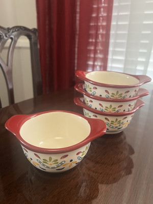 4 Bobby Flay Sevilla 5.5  Ramekins Lugged Handles Fruit/Dessert Bowls