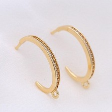 2Pairs 18K Gold Plated Half Hoop Stud Earrings Connector Component GZX578