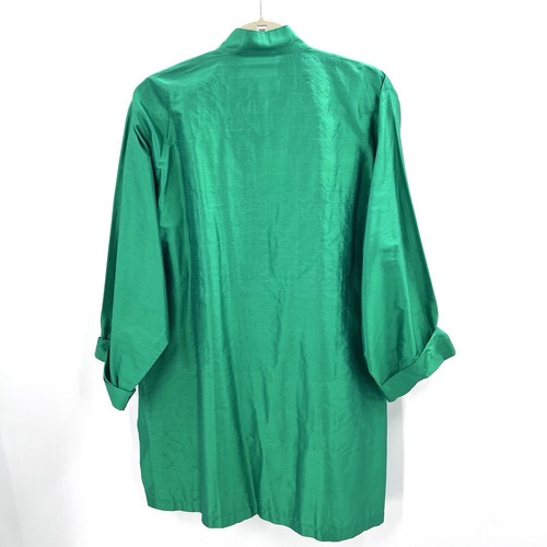Vintage Custom OOAK Green Raw Silk Lagenlook Oversized Tunic Blouse Womens XL? - Picture 6 of 6