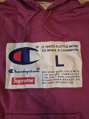 Supreme X Champion Label Purple Box Logo Hooded Sweatshirt Hoodie