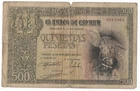 SPAIN: 500 PESETAS FRANCO (COUNT ORGAZ). YEAR 1940. NO SERIES. RC+. SCARCE.