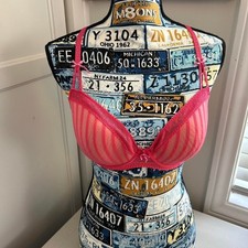 Y2K Style Betsey Johnson Hot Pink Striped Polka Dot Micro Mesh Bra w Bows